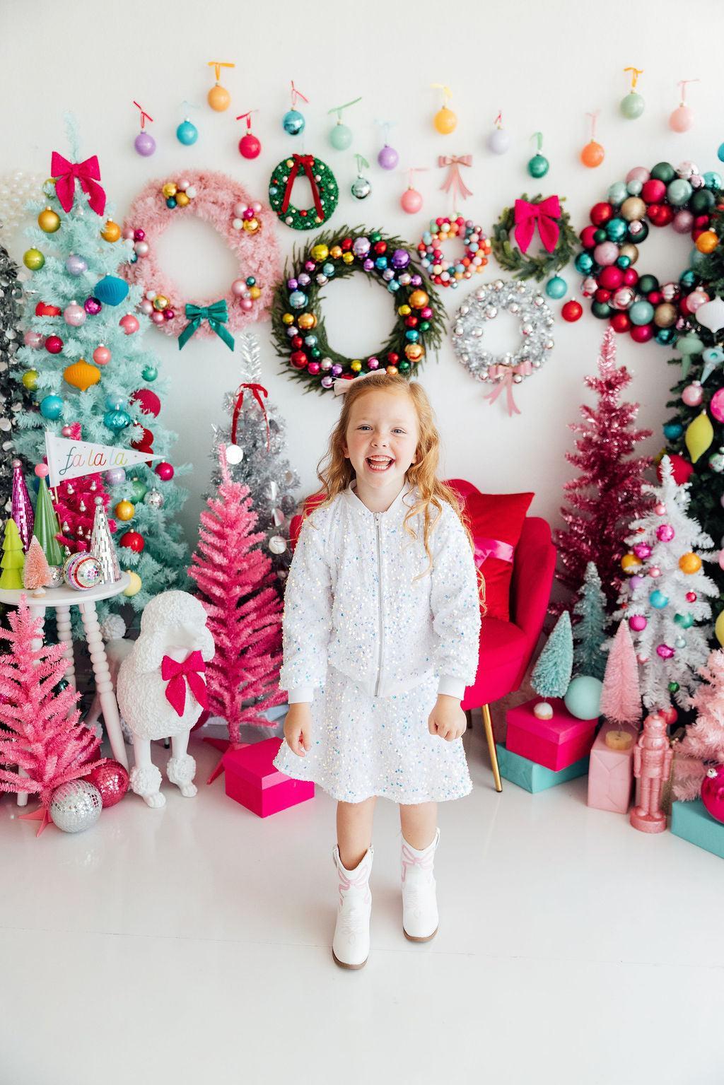 White Velvet Sequin Twirl Skort - Bexa Boutique