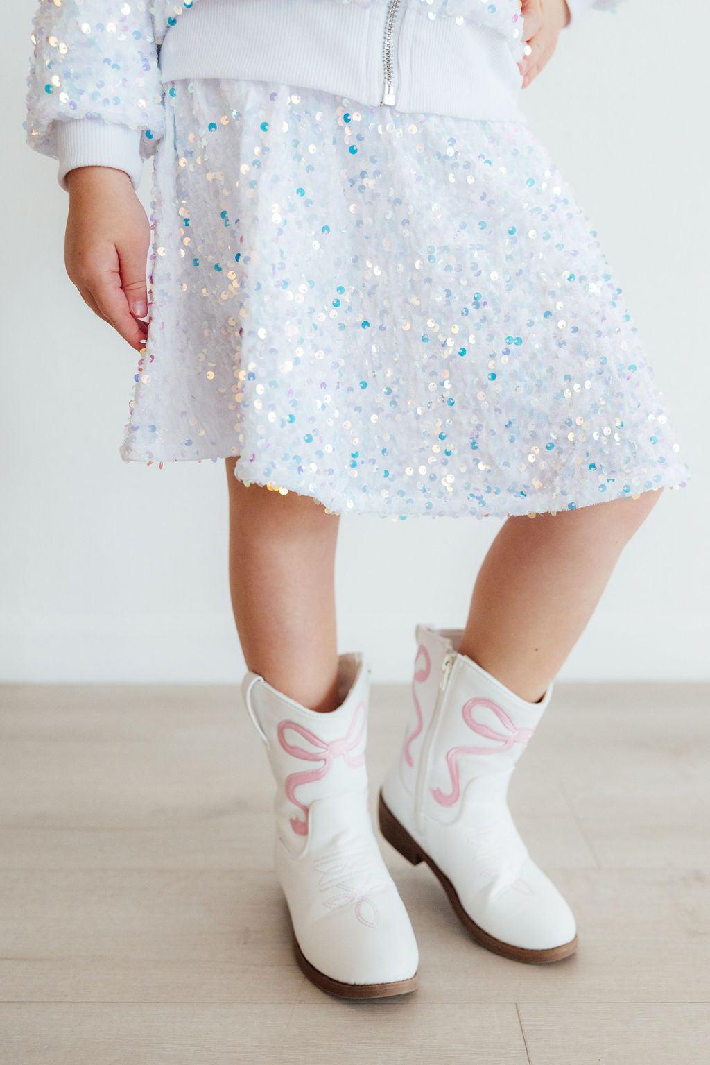White Velvet Sequin Twirl Skort - Bexa Boutique