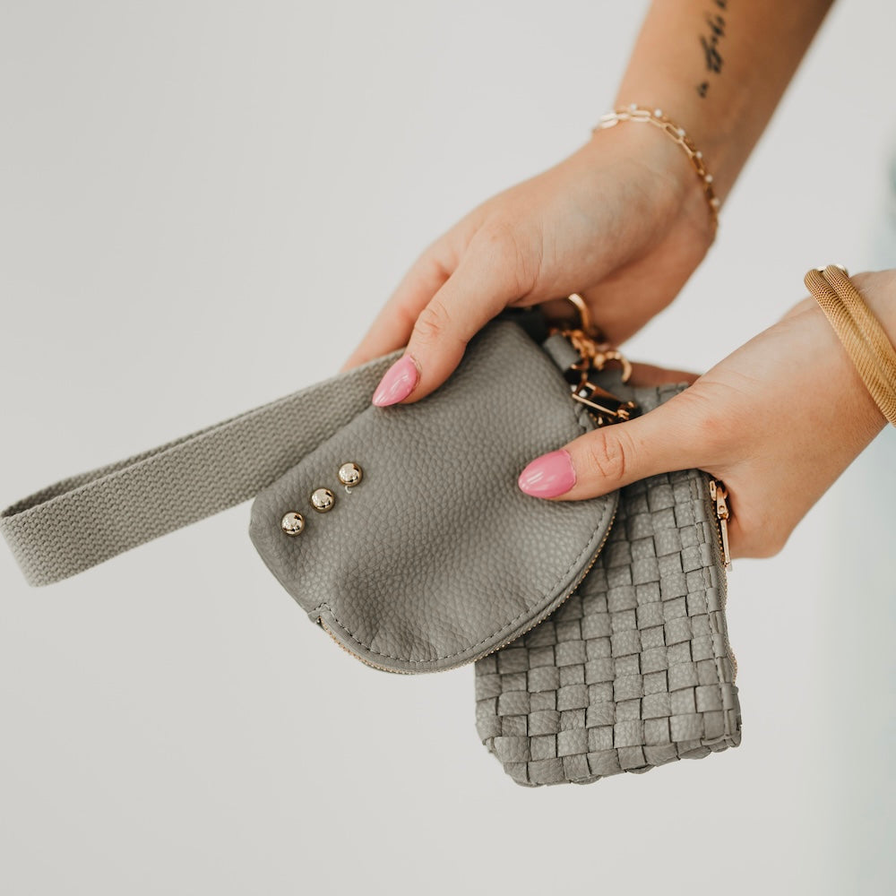 Wonderlust Woven Dual Pouch Wristlet - NEW COLOR! - Brown Checkered - Bexa Boutique