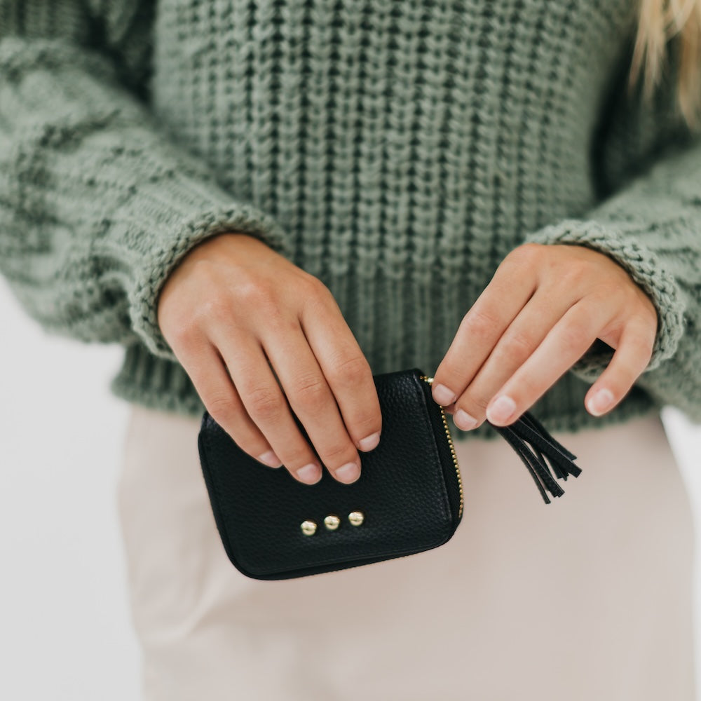 Ava Accordion Zip Around Wallet - Black - Bexa Boutique