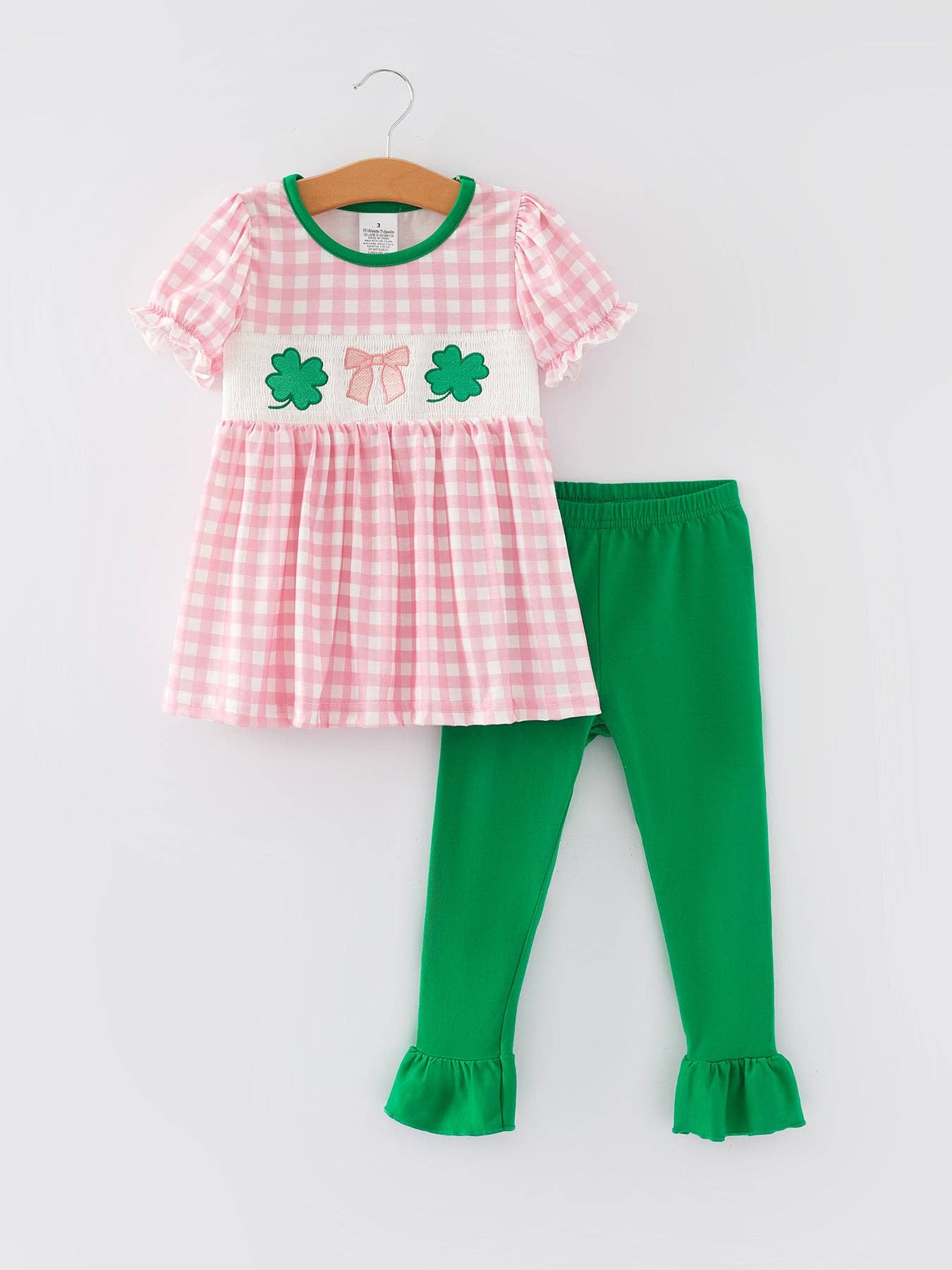 St. Patrick's Day Smocking 4-leaf Clover Plaid Bow Embroidered Set - Bexa Boutique