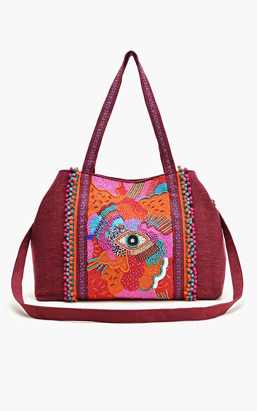 Crimson Evil Eye Tote - red - Bexa Boutique
