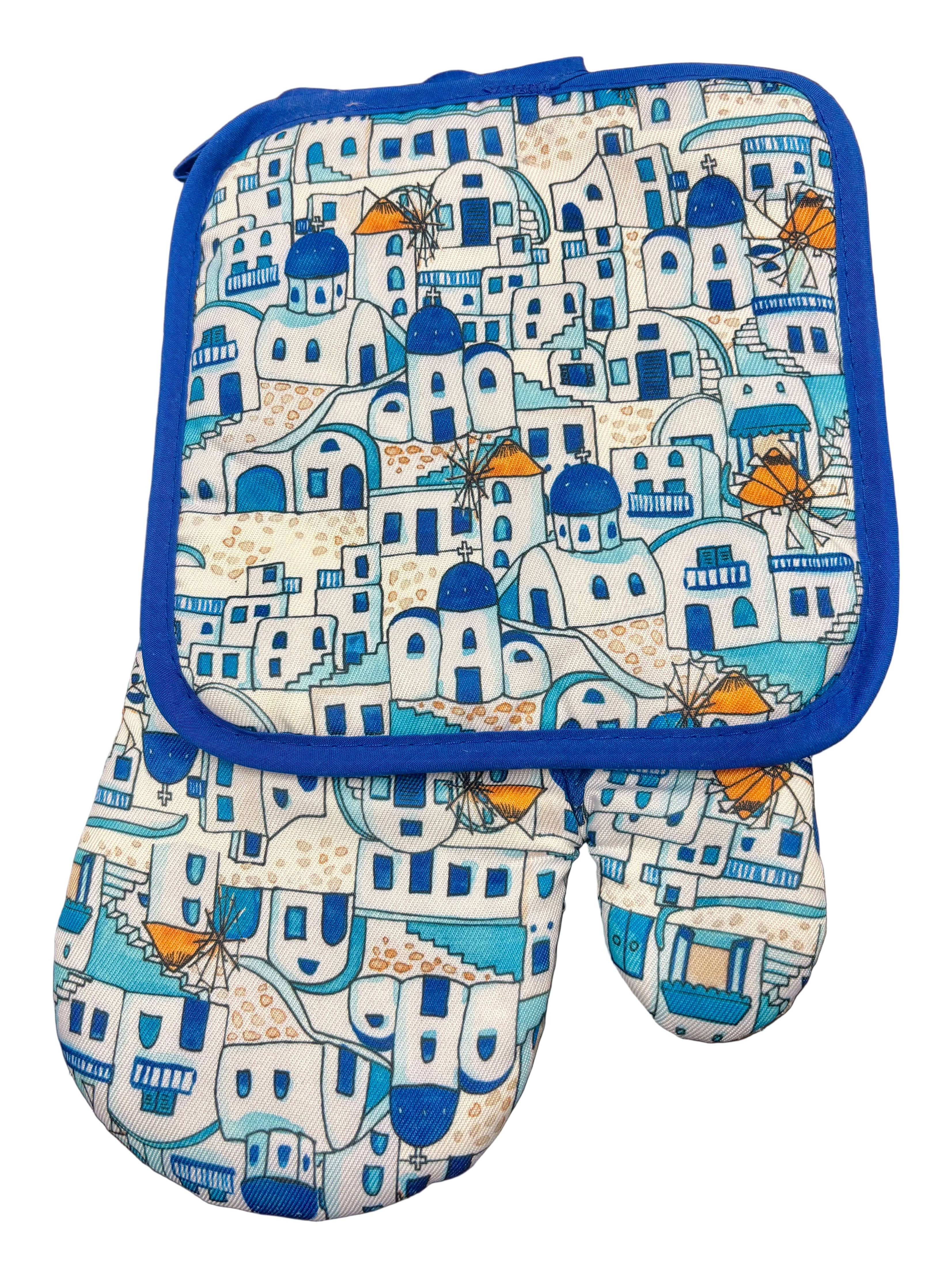 Kitchen Oven Mitt 2 Piece Set Cycladic Village - Bexa Boutique