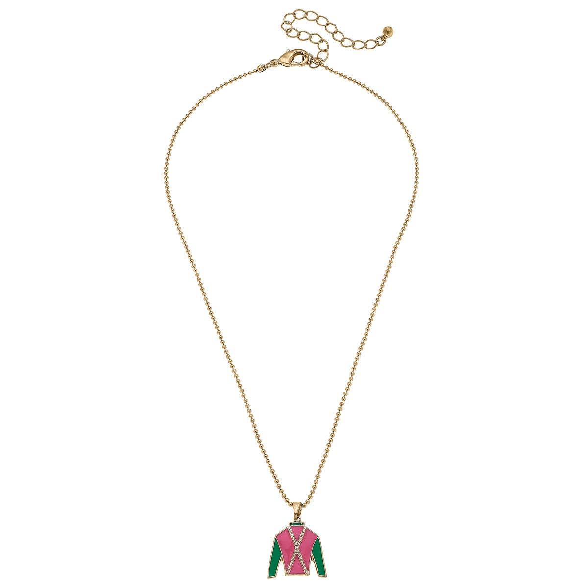 Canvas Style - Justify Jockey Silk Enamel Pendant Necklace in Pink and Green - Bexa Boutique