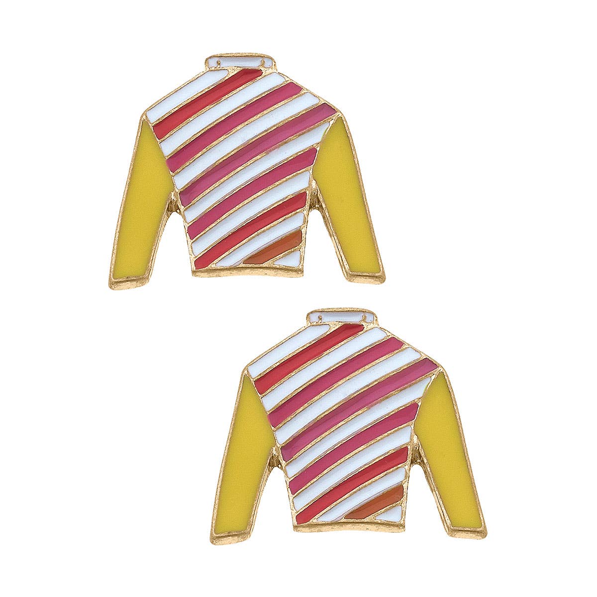 Ferdinand Jockey Silk Enamel Stud Earrings in Pink & White S - Bexa Boutique