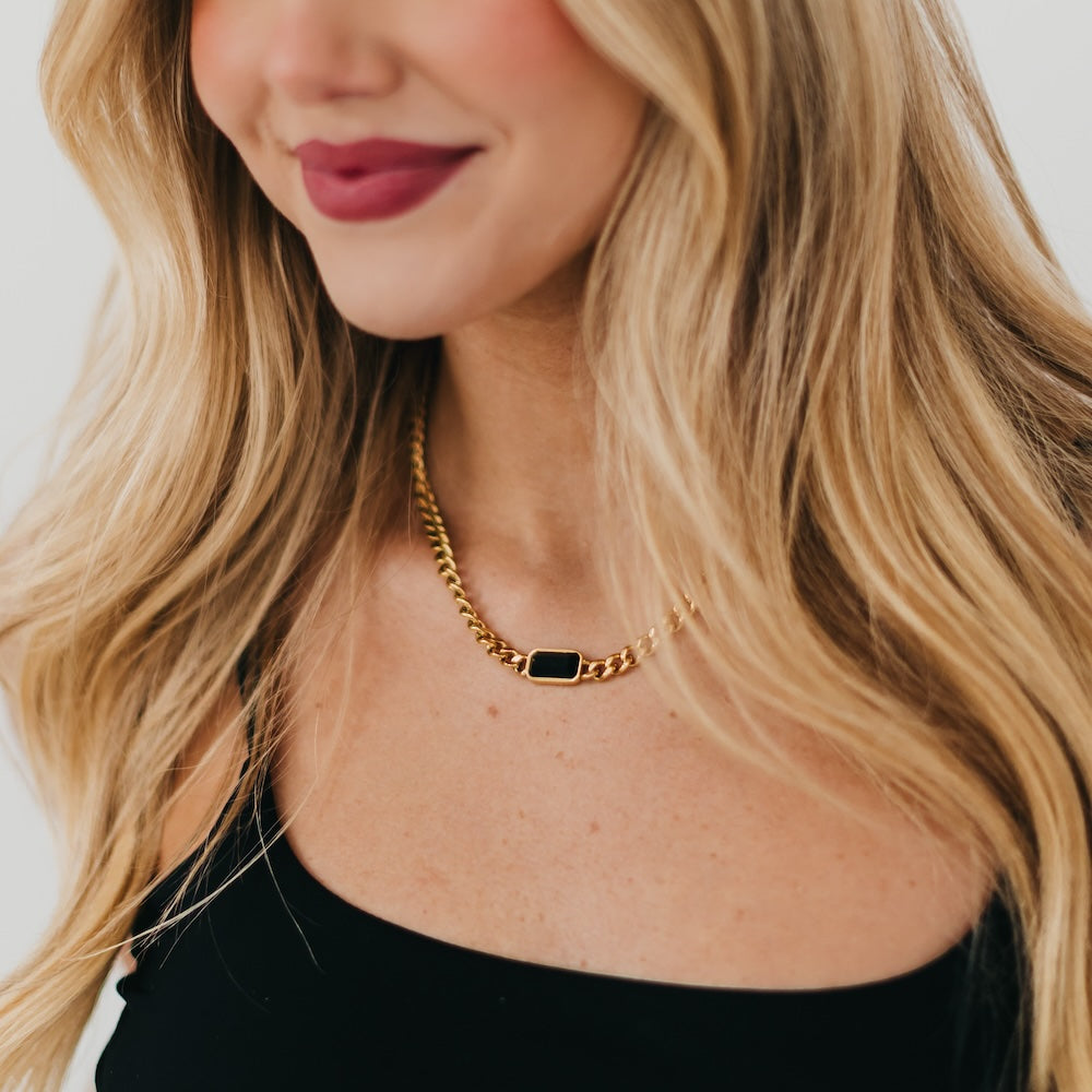 Black Stone Chain Necklace - WATERPROOF - Bexa Boutique