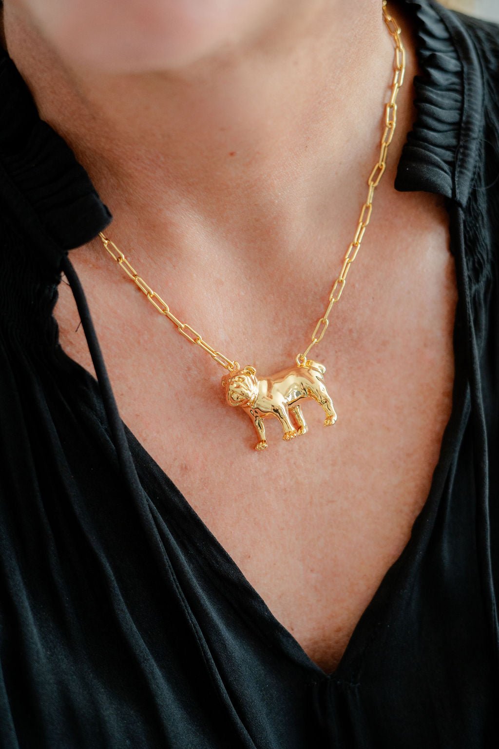 Bulldog Body - 3D Gold Charm Necklace - 18k Gold Plated - Paperclip Chain - Bexa Boutique
