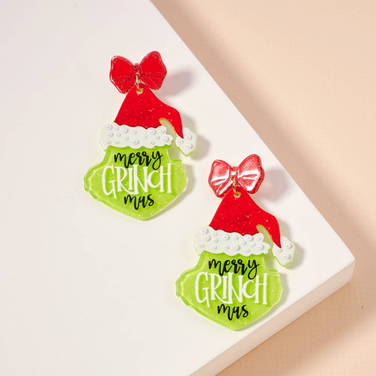 Christmas Green Monster Acetate Dangling Earrings - 4SE31111, Red - Bexa Boutique