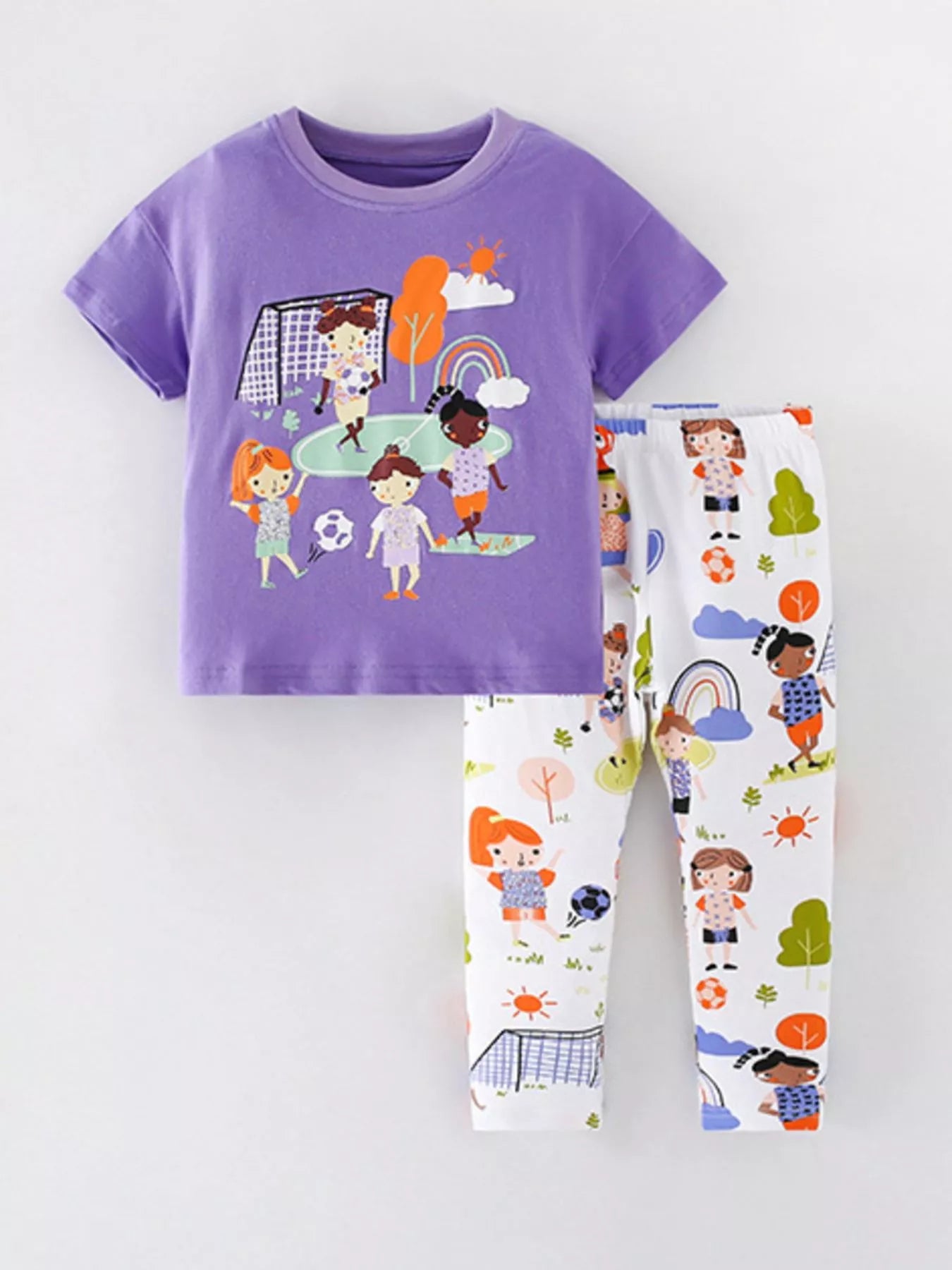 Children's Soccer Graphic Tee and Printed Leggings Set - Lavender - Bexa Boutique