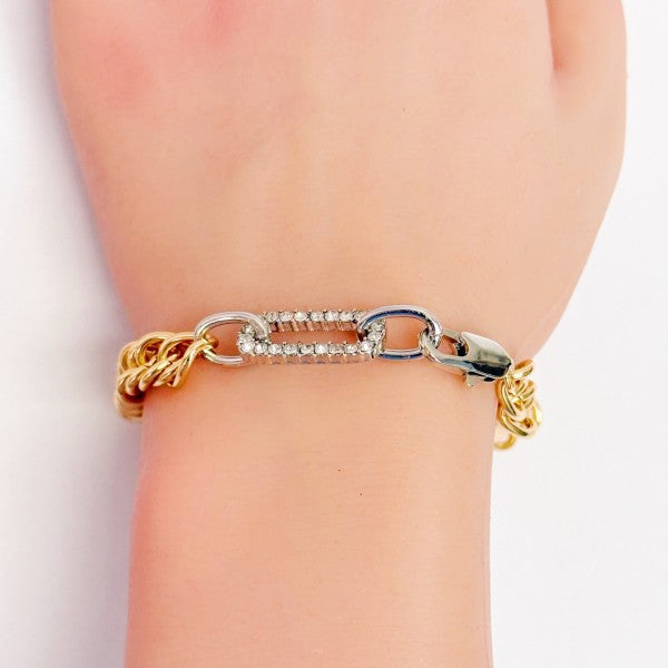 Dual Shine Pavé Link Chain Bracelet - As Shown - Bexa Boutique