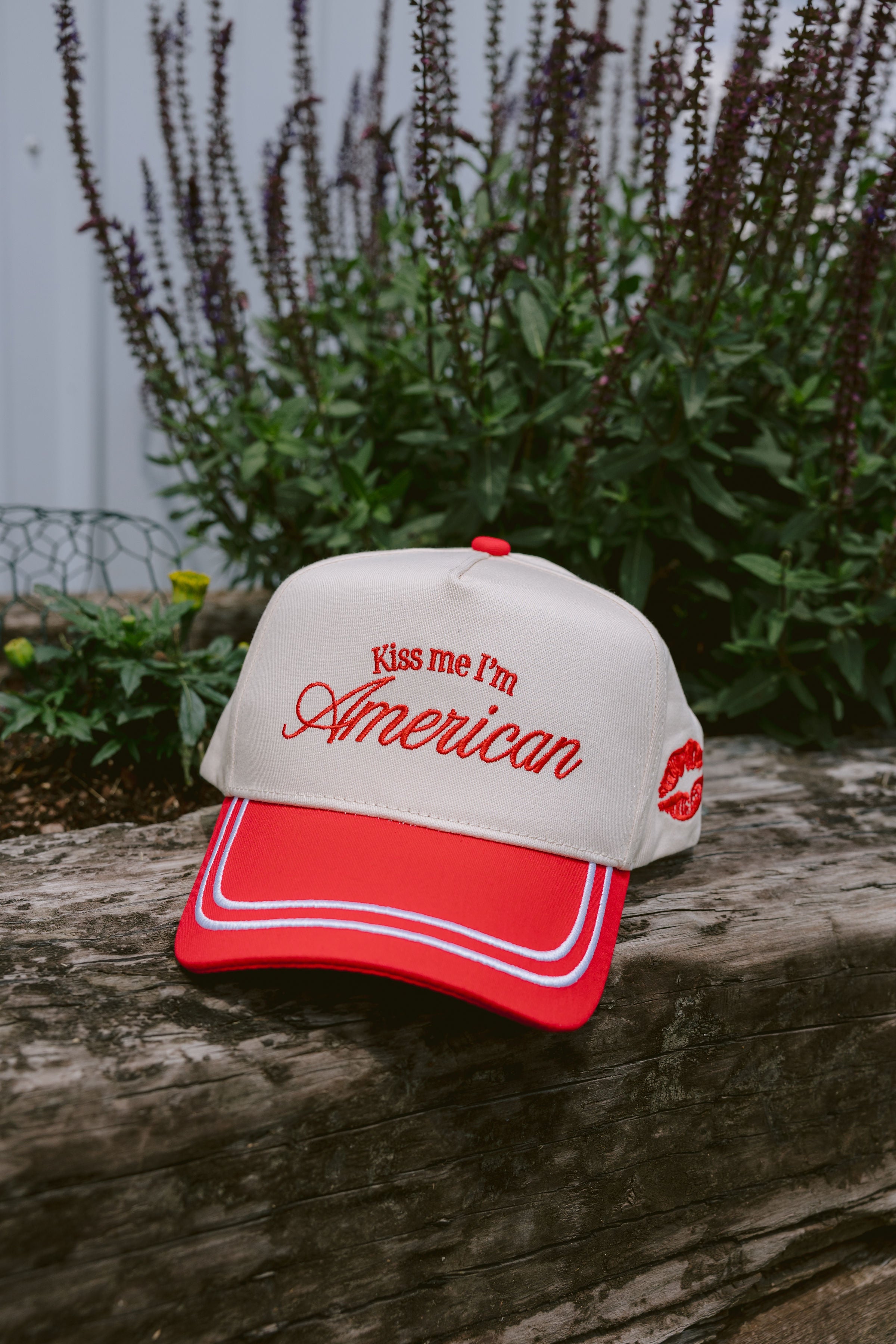 Kiss me I'm American - Red Vintage Trucker Hat - Bexa Boutique