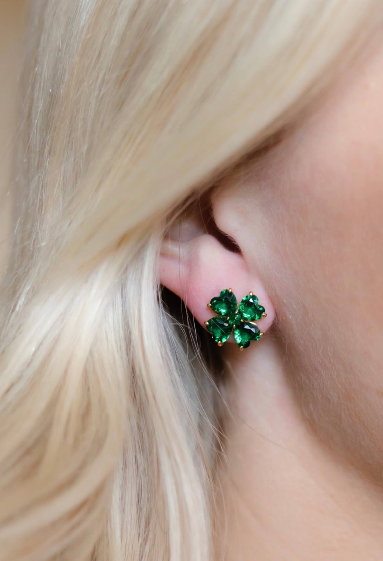 Catherine - Clover Stone Stud Earring - 18k Gold Plated-Darby Clark Collection - Rhinestone- Gold - Bexa Boutique