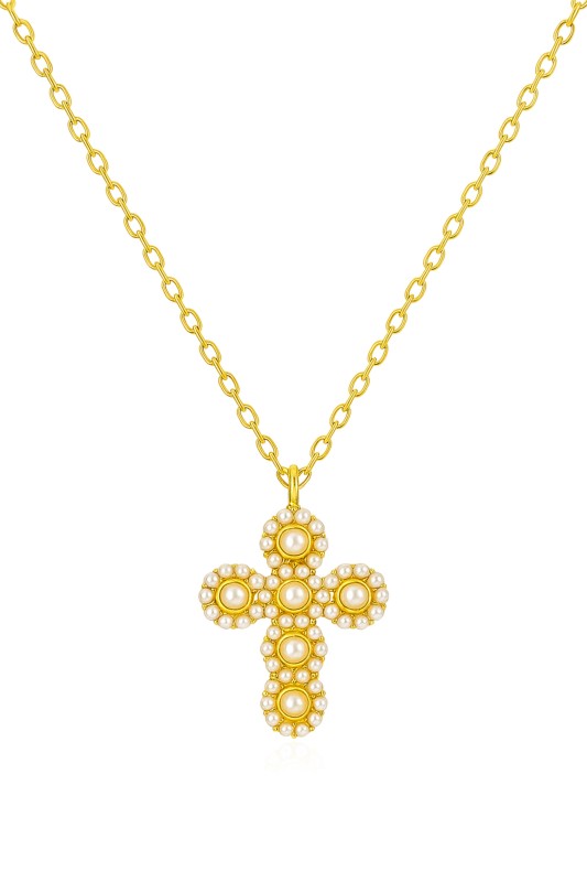 Vintage Pearl Cross Necklace - As Shown - Bexa Boutique