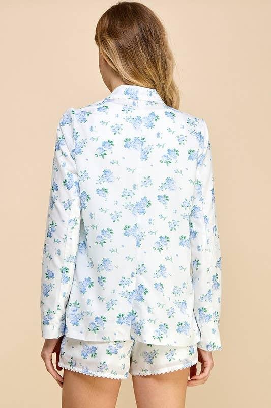 Blue and White Floral Blazer