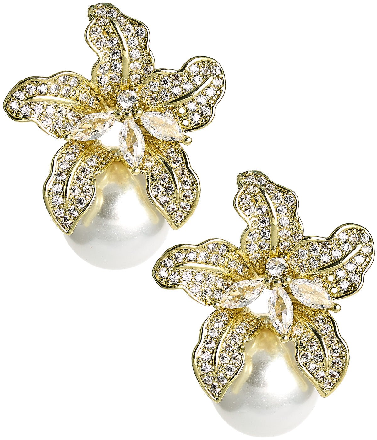 Charlotte Stud Earrings - Rhinestone & Pearl Stud- 18k Gold Plated - Kristin Kennedy Collection - Bexa Boutique