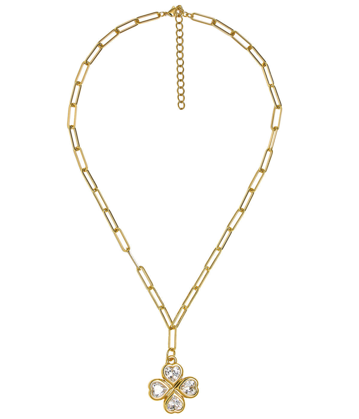 Jamie Clover Necklace- PaperClip Chain- 18k Plated - Emerald - Bexa Boutique