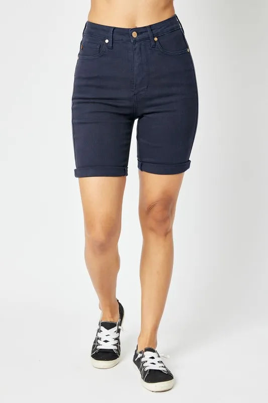 Judy Blue Full Size High Waist Tummy Control Bermuda Shorts - Dark Blue - Bexa Boutique