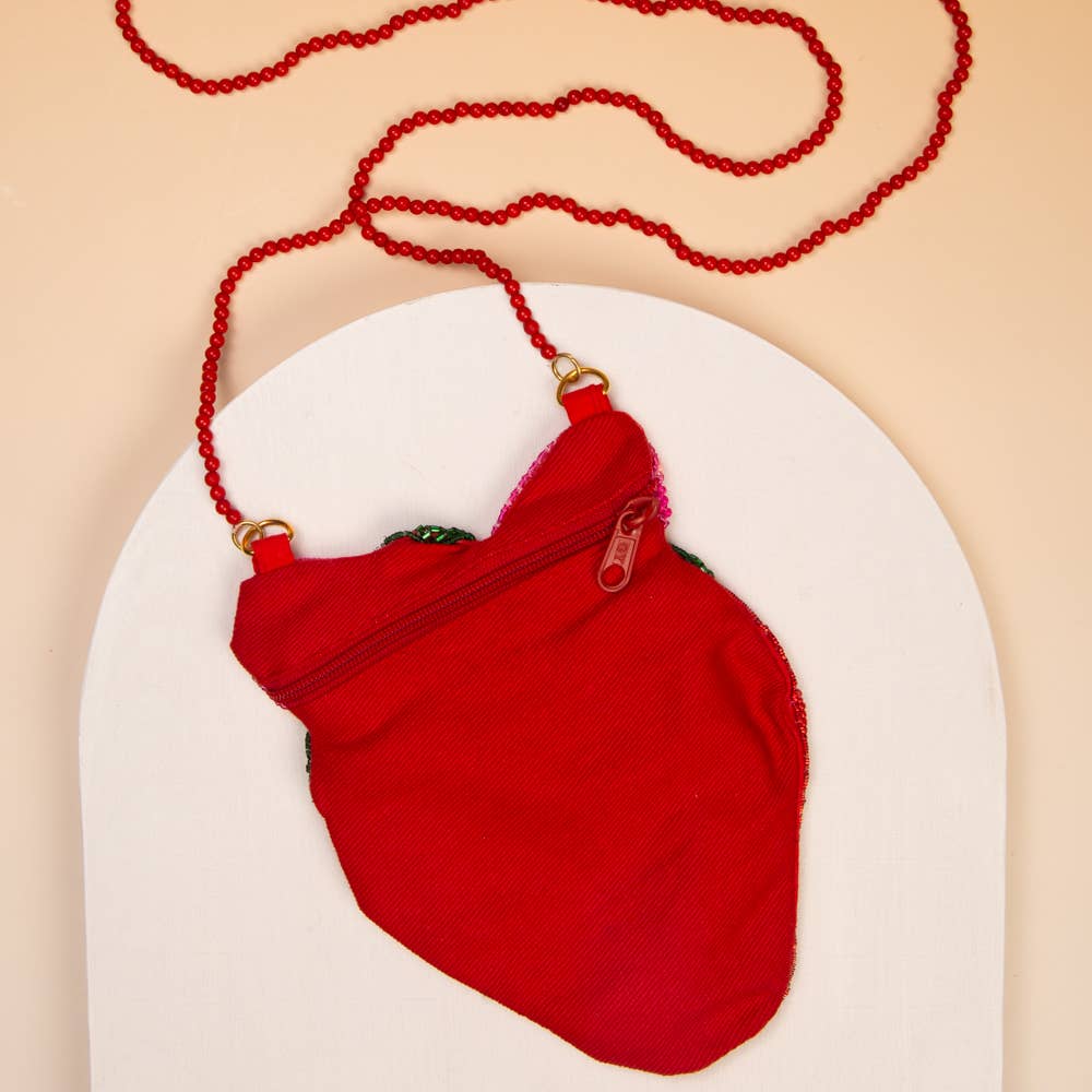 Beaded Strawberry Crossbody Bag with Zipper - Bexa Boutique