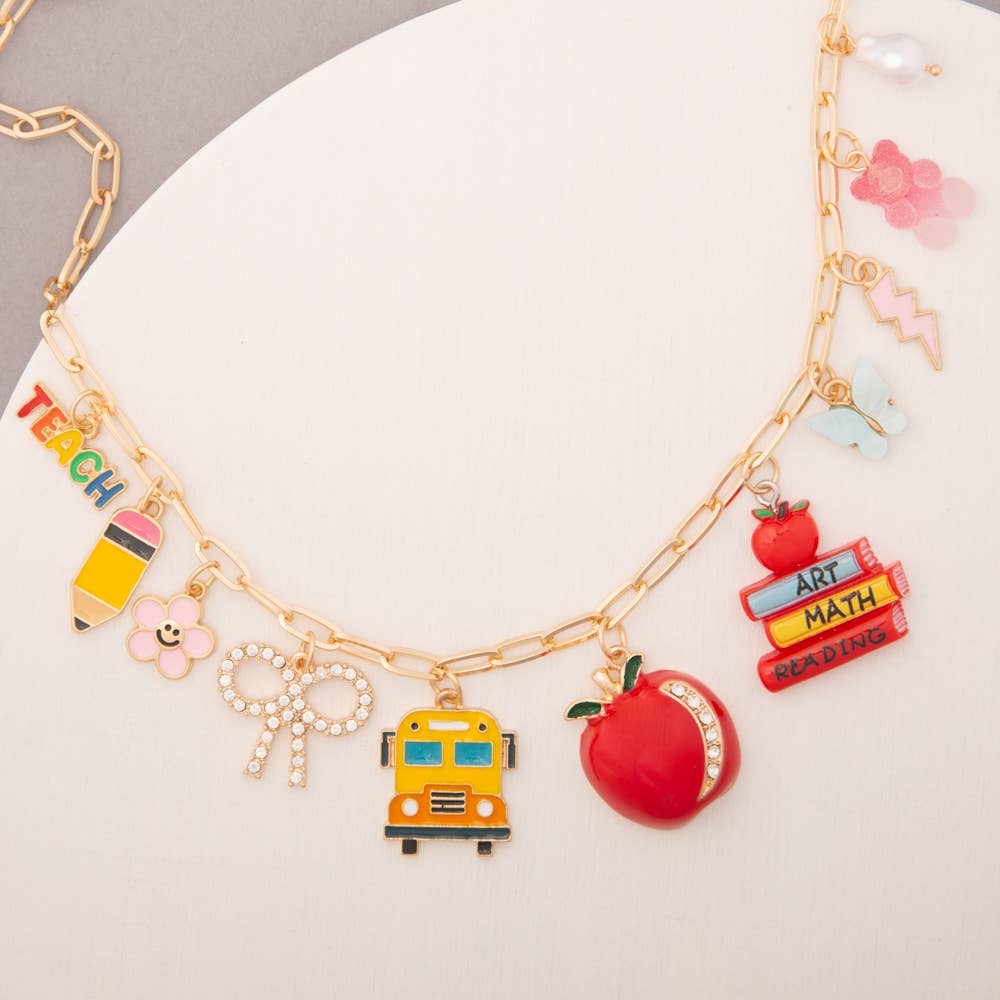 School Theme Jeweled Multi Charm Necklace - Bexa Boutique