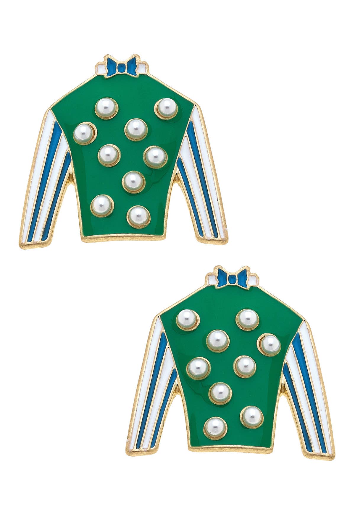 Freckles Jockey Silk Enamel Stud Earrings in Green & Blue - Bexa Boutique