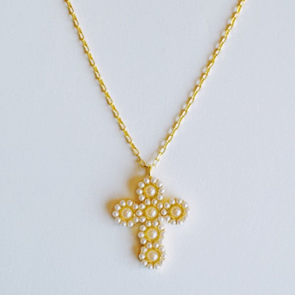 Vintage Pearl Cross Necklace - As Shown - Bexa Boutique