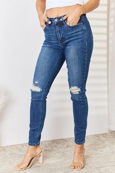 Judy Blue Full Size High Waist Distressed Slim Jeans - Dark - Bexa Boutique
