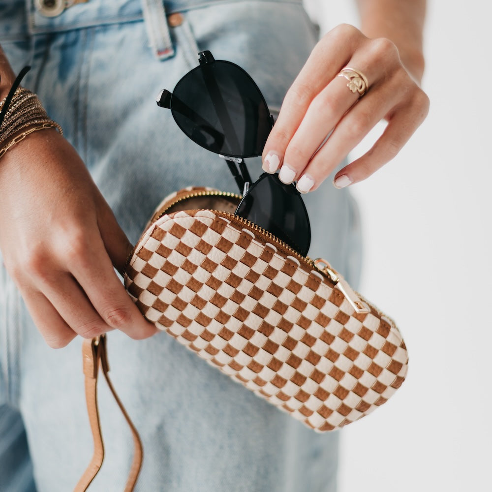 Dylan Woven Sunglass Case Wristlet - Checkered Black - Bexa Boutique