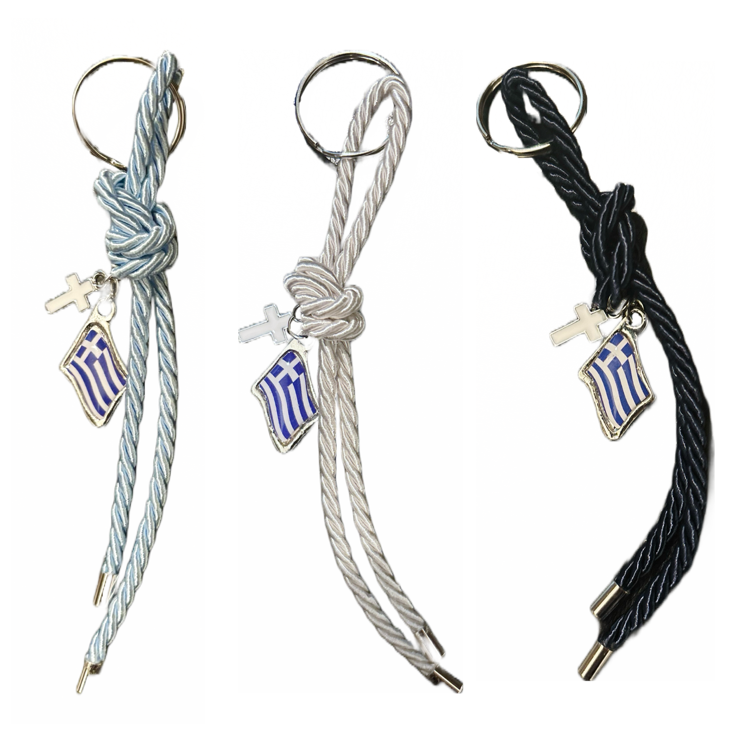 Greek Flag and Cross Keychain - Light Blue - Bexa Boutique