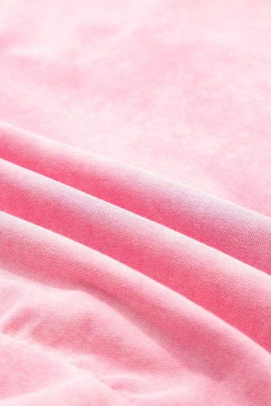 Solid Bow Patchwork Mineral Wash Sweatshirt - Bright Pink - Bexa Boutique