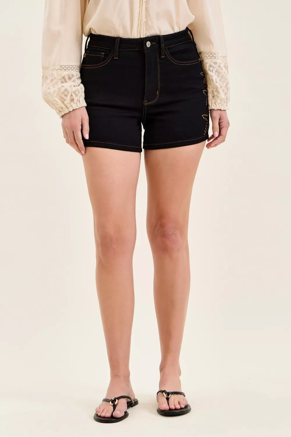 Judy Blue High Waist Slim Denim Short with Star Studded - BK - Bexa Boutique