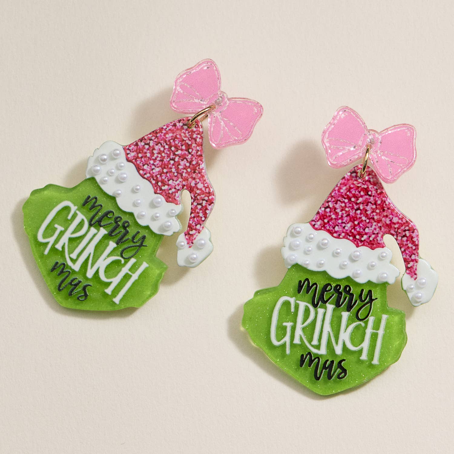Christmas Green Monster Acetate Dangling Earrings - 4SE31111, Red - Bexa Boutique