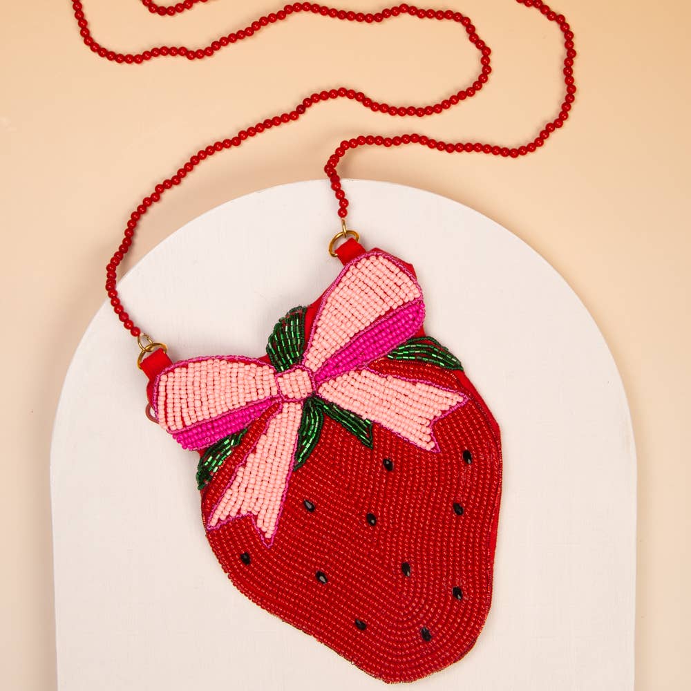 Beaded Strawberry Crossbody Bag with Zipper - Bexa Boutique
