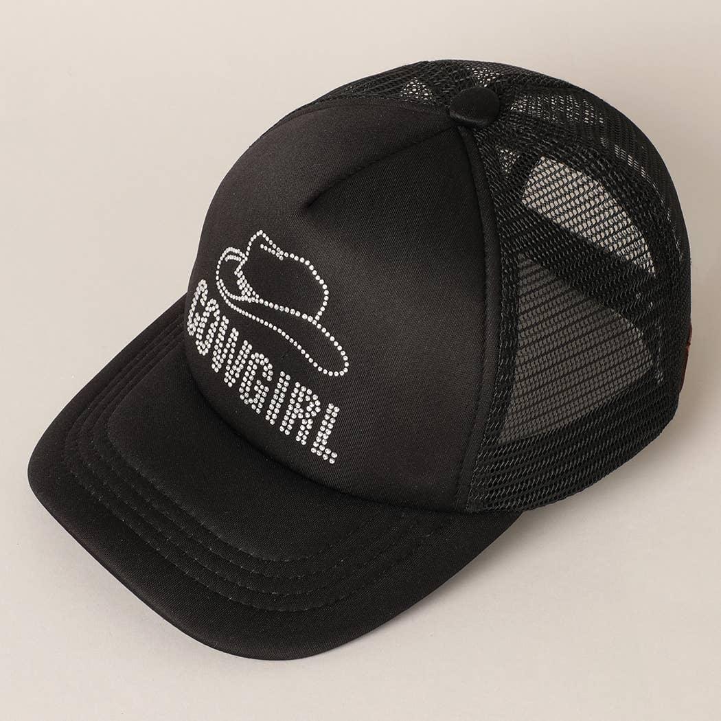 Fashion City - Women's COWGIRL Rhinestone Trucker Cap - BLACK - Bexa Boutique