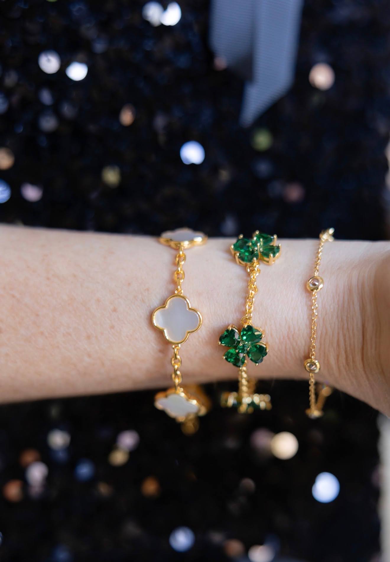 Elle- Mother of pearl Clover Adjustable Bracelet 18k Gold Plated-Darby Clark Collection - Bexa Boutique