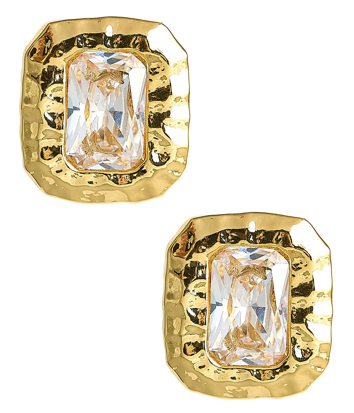 Emilia - Large Rectangle Textured Bezel Earring - 18k Gold Plated- Darby Clark Collection - Gold - Bexa Boutique