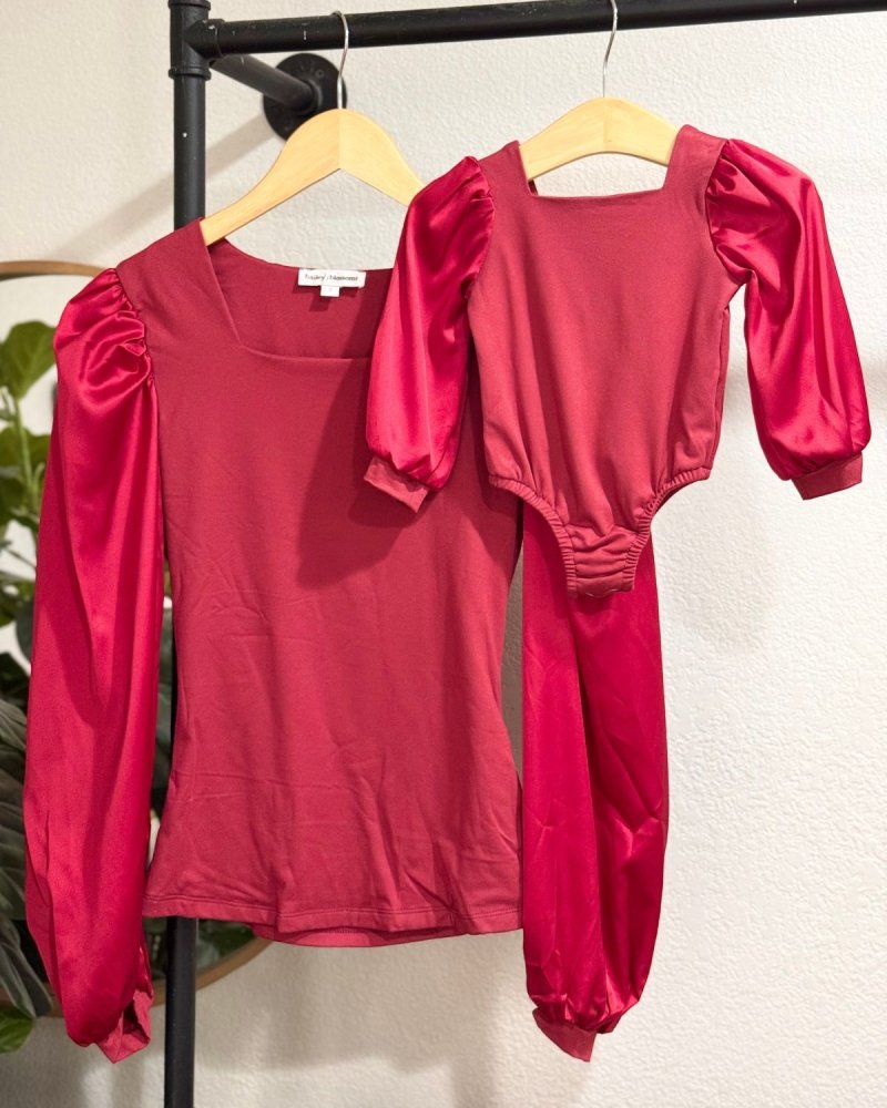 Evangeline Satin Sleeve Top & Leotard - Crimson Red
