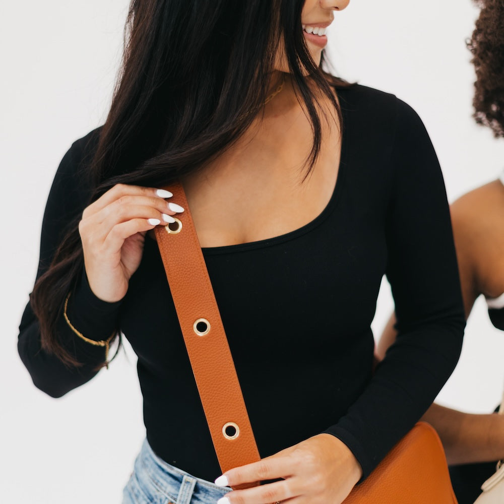 Evelynn Eyelet Vegan Leather Strap - Brown - Bexa Boutique
