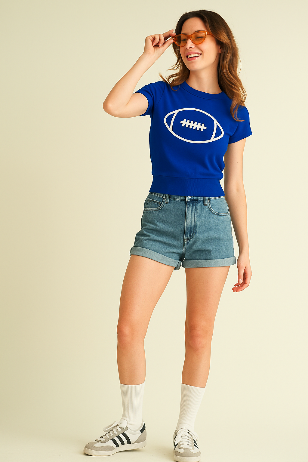 FOOTBALL GAME DAY CAP SLEEVE SWEATER - Royal Blue - Bexa Boutique