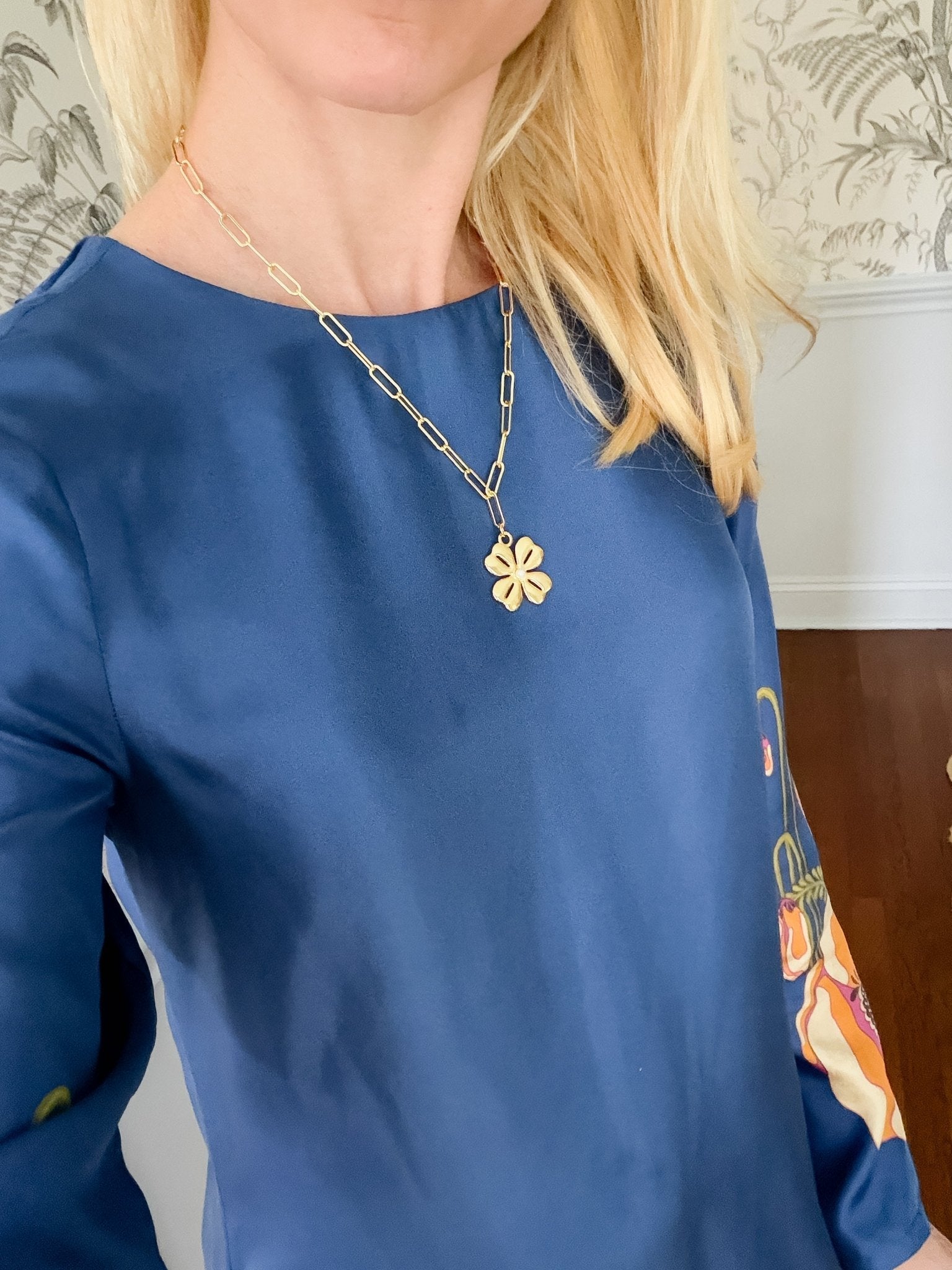 Grace Necklace - 18k Plated Paper Clip Chain-Kristin Kennedy Collection - Emerald - Bexa Boutique