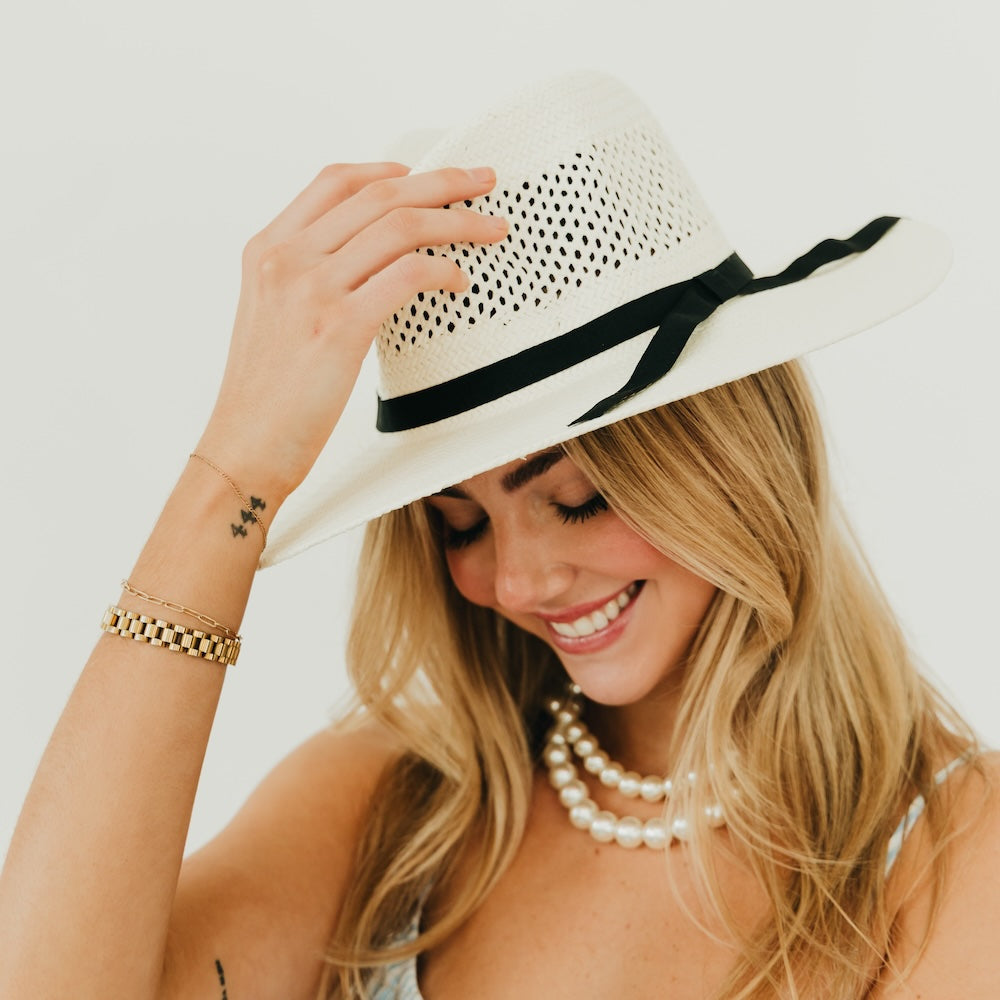 Shell Beach Western Sun Hat - White Shell - Bexa Boutique