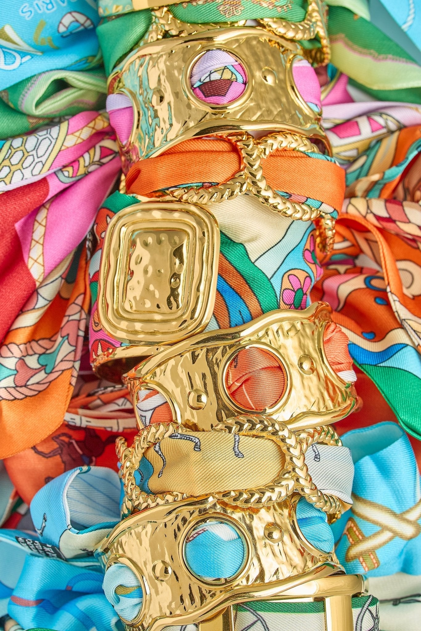 Wide Gold Scarf Cuff - Evie - Pink Multi - Bexa Boutique