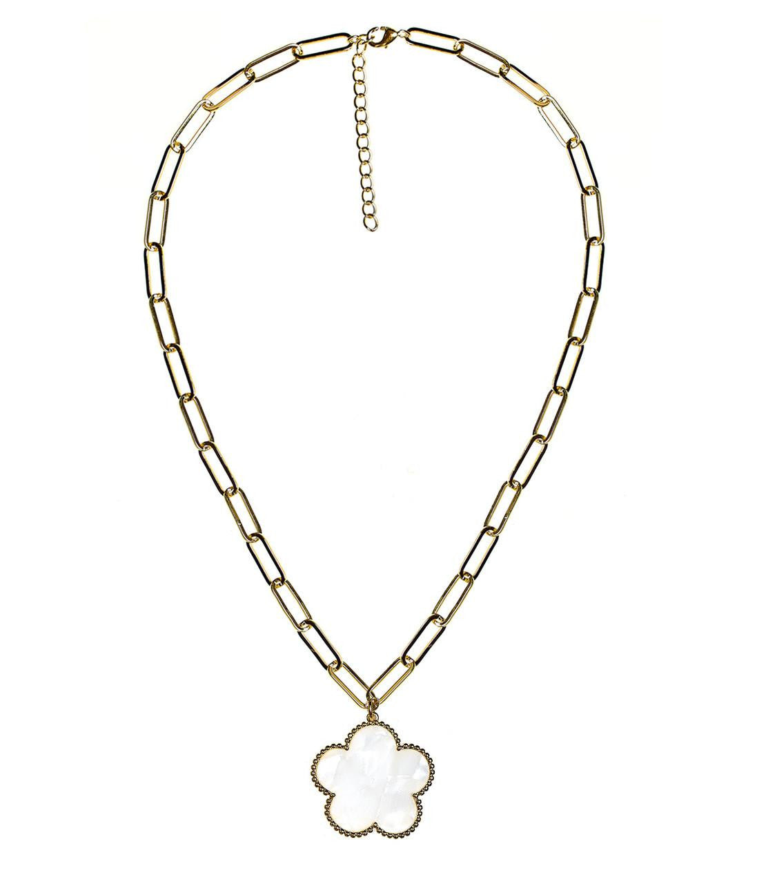 Clover - Gold & Pearl - Paperclip Charm Necklace - Bexa Boutique