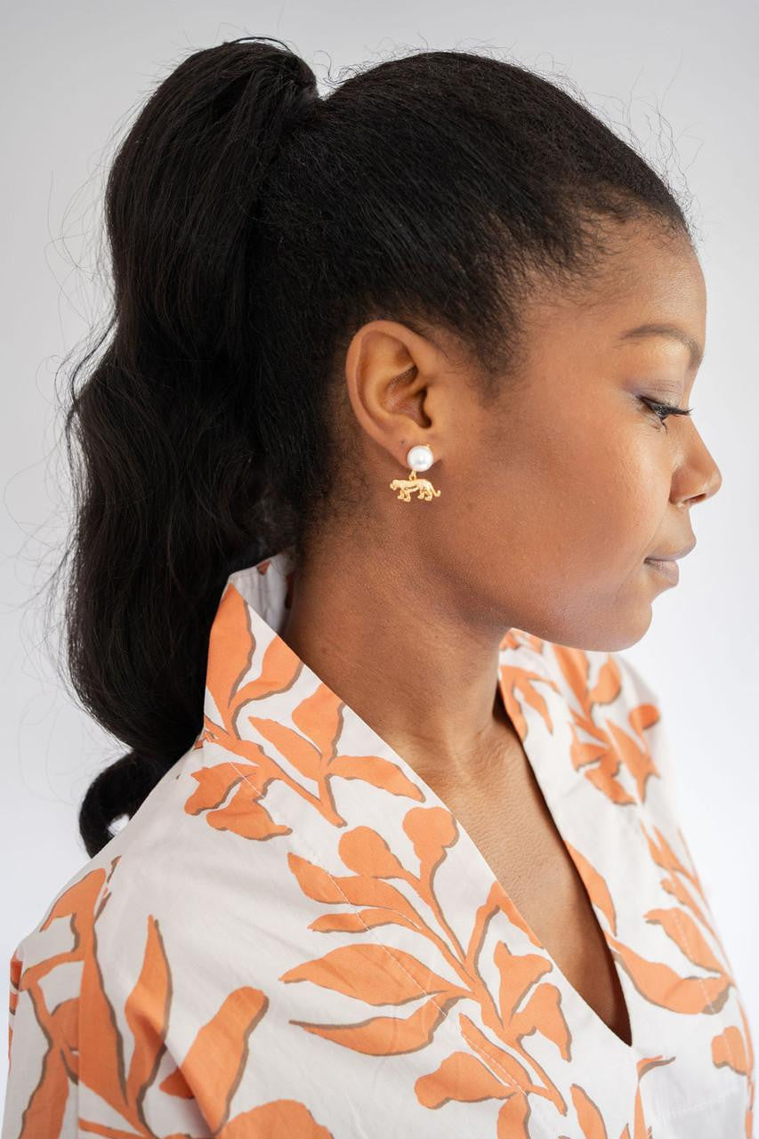 Tiger Pearl Drop - Gold Earring - Bexa Boutique