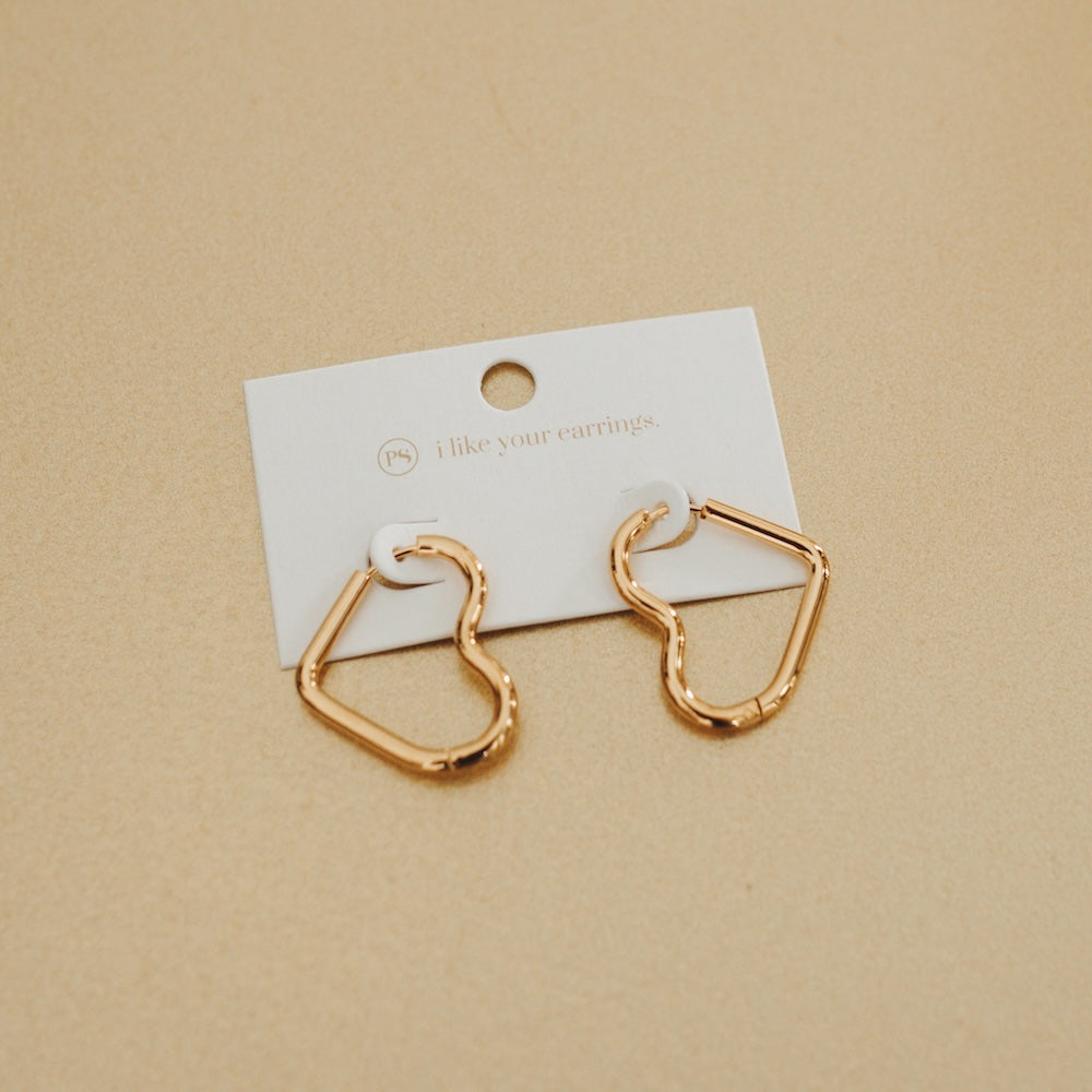 Love On My Mind Heart Hoop Earrings - WATERPROOF - Gold - Bexa Boutique