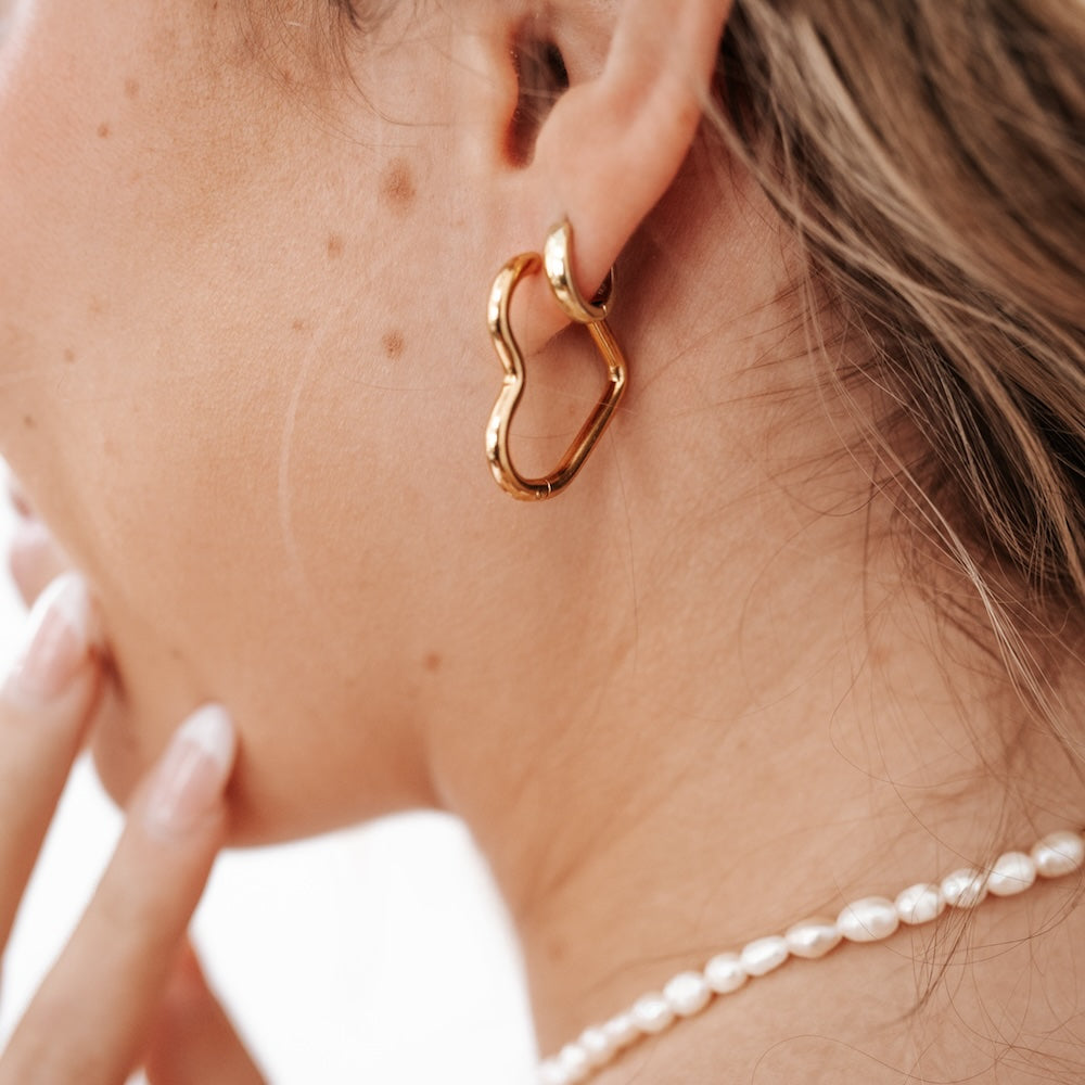 Love On My Mind Heart Hoop Earrings - WATERPROOF - Gold - Bexa Boutique