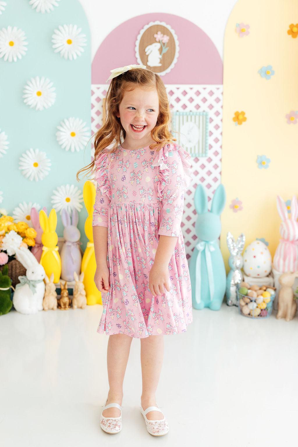 Little Bow Peeps 3/4 Sleeve Ruffle Twirl Dress - Bexa Boutique