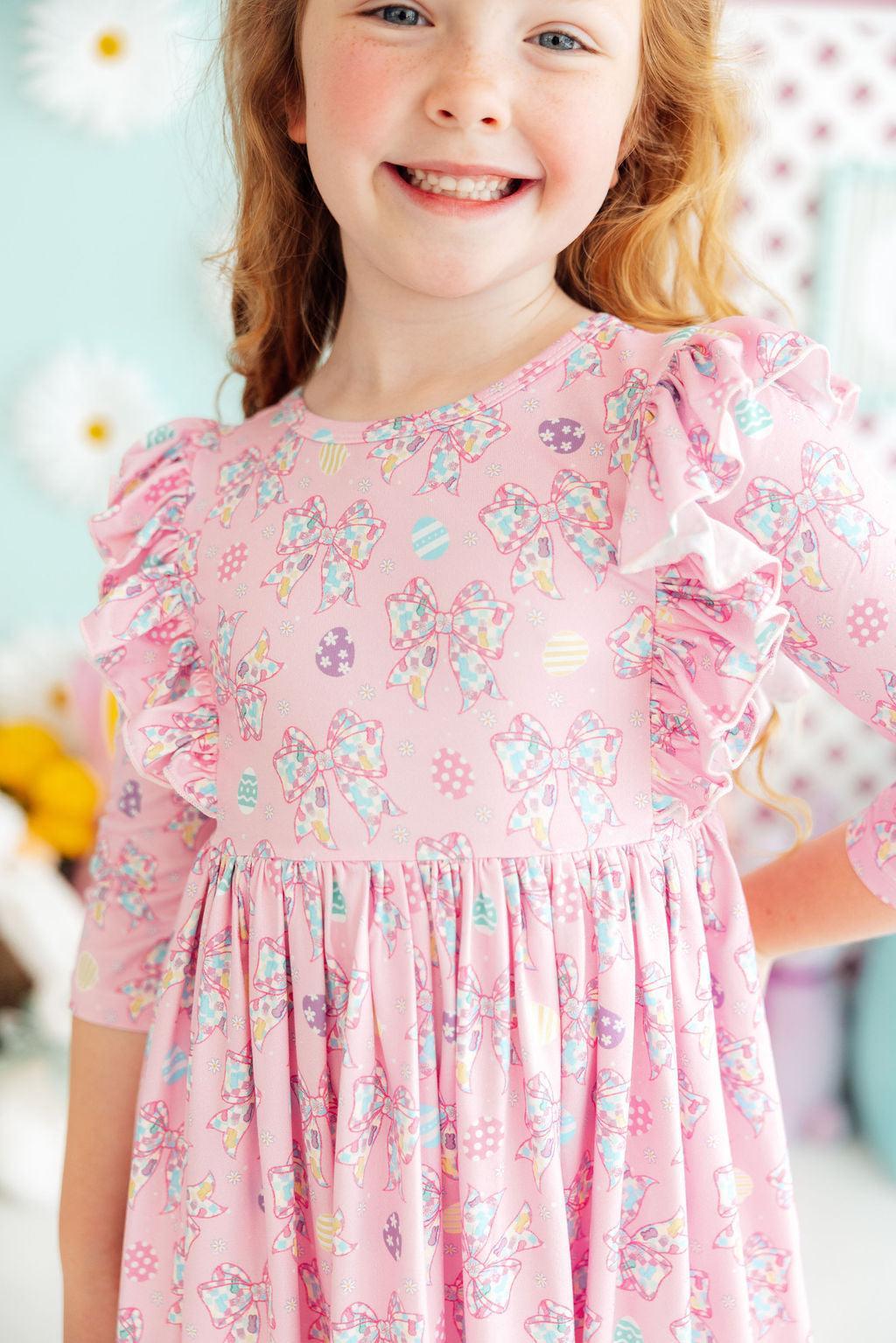 Little Bow Peeps 3/4 Sleeve Ruffle Twirl Dress - Bexa Boutique