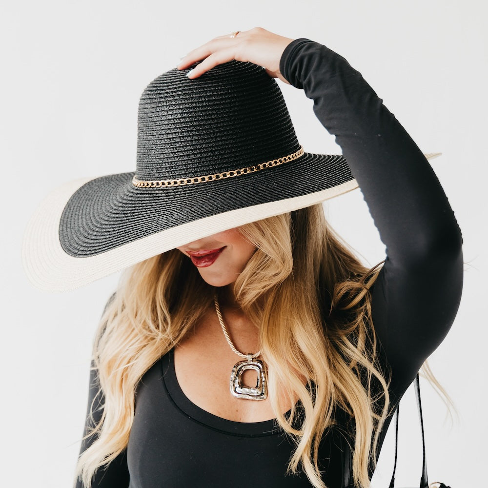 Miami Summer Wide Floppy Sun Hat - Black - Bexa Boutique