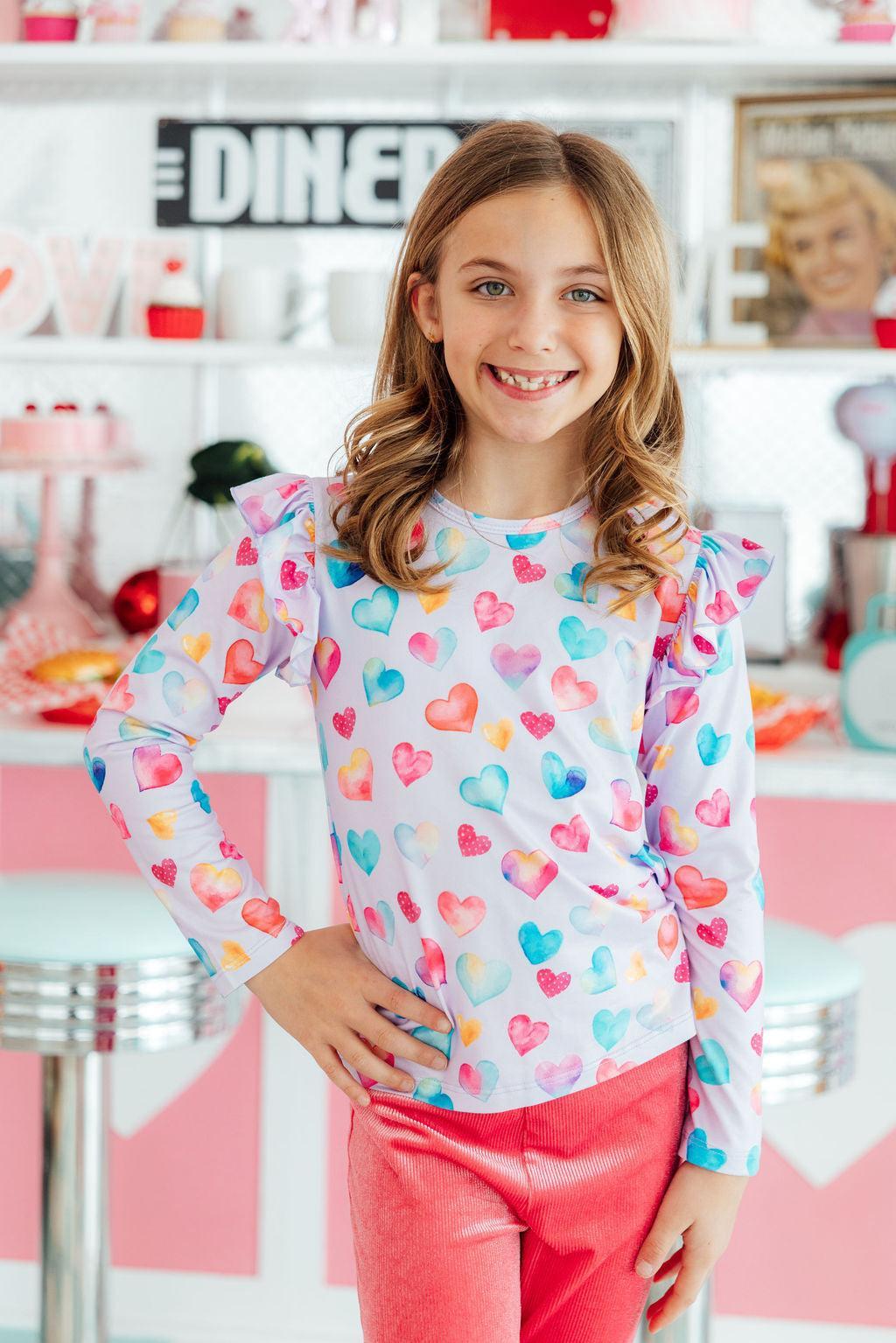 Watercolor Kisses L/S Ruffle Tee - Bexa Boutique