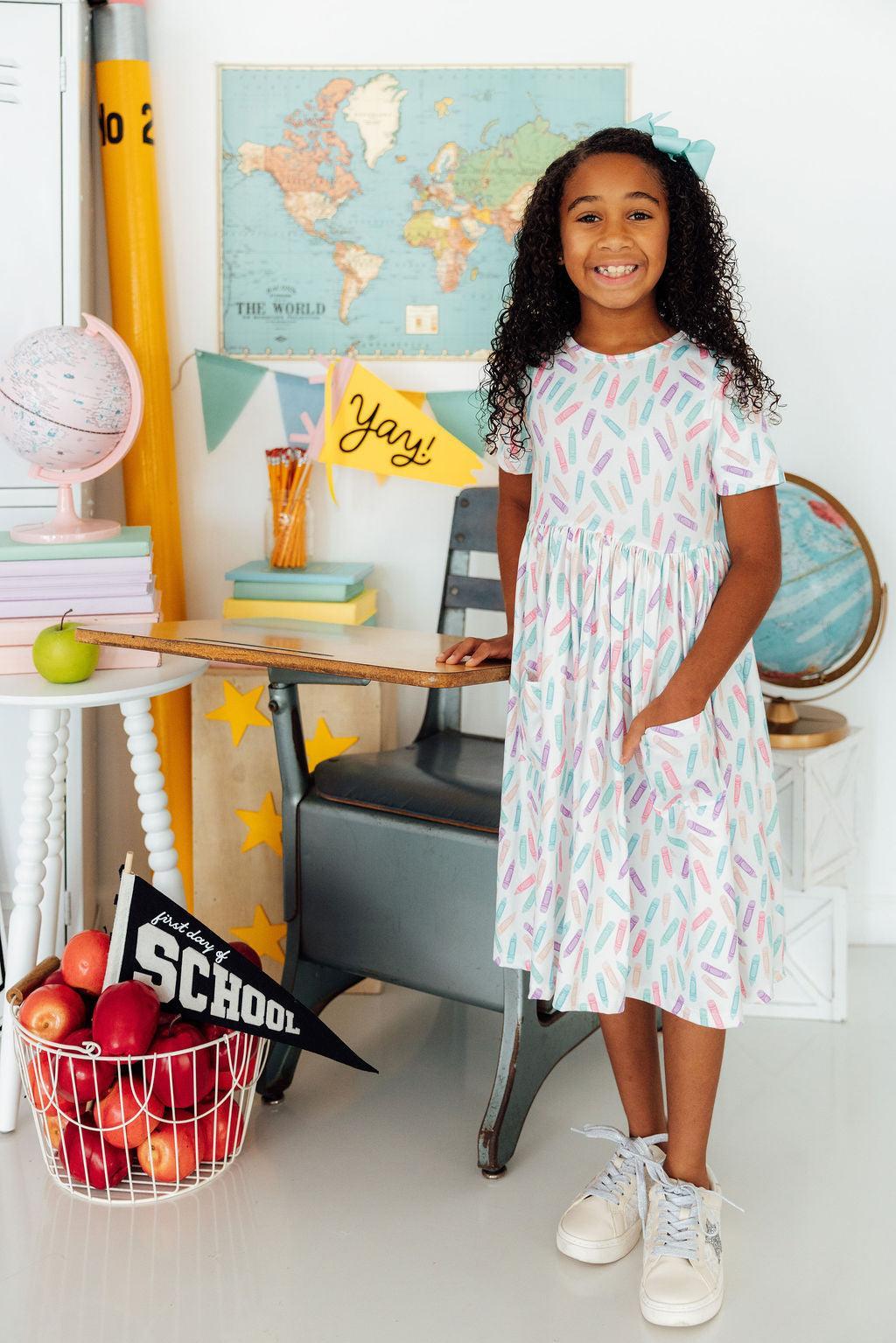 Color Crayons S/S Pocket Twirl Dress - Bexa Boutique